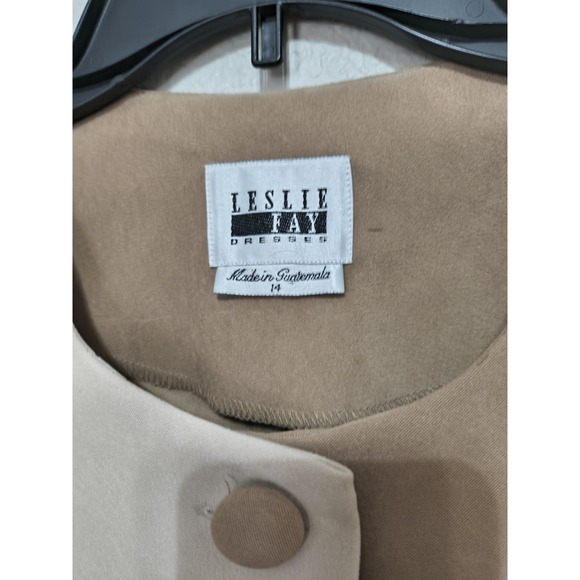 Leslie Fay Patchwork Blaer Jacket Women Size 14 Tan Vintage  90s sad Girl Fall - Picture 2 of 4